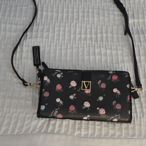 Victoria's Secret Black Crossbody Bag with Floral Pattern